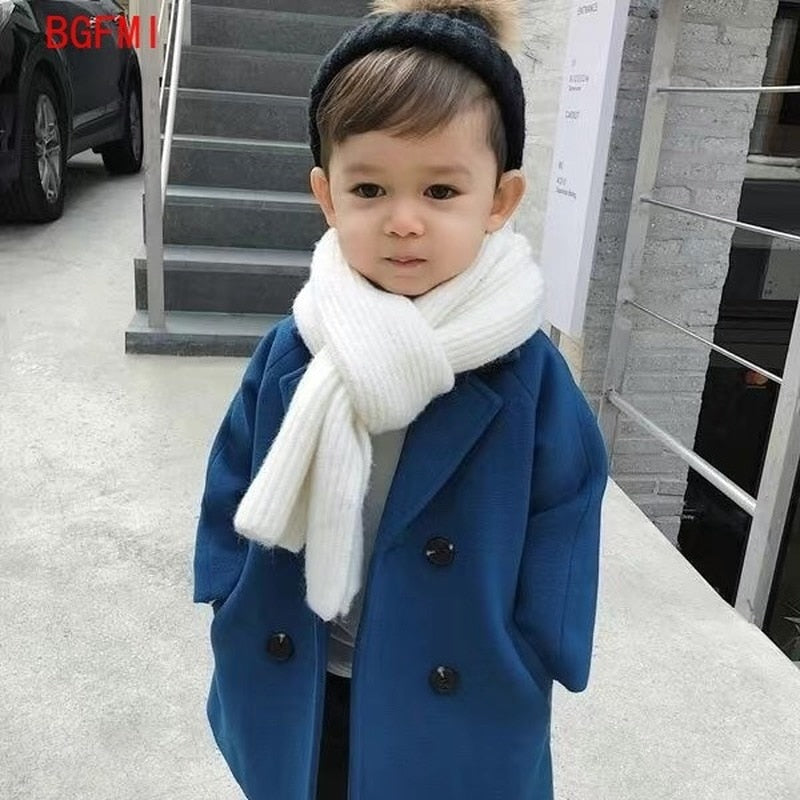 Winter Plaid Jacket Boys Girls Wool Double Breasted Trench Coat